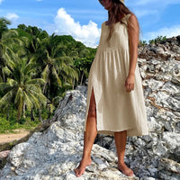 Isla Cotton Slit Midi Dress,