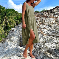 Isla Cotton Slit Midi Dress,